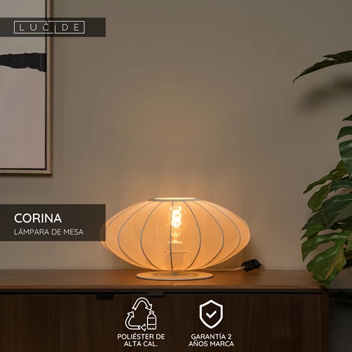 Lucide CORINA - Lámpara de mesa - Ø 40 cm - 1xE27 - Beige - USP